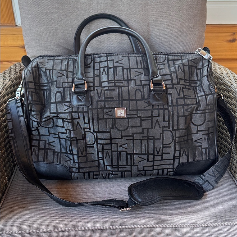 VDF Duffel Bag Black Geometric Lettering Pattern Large 18-12-10